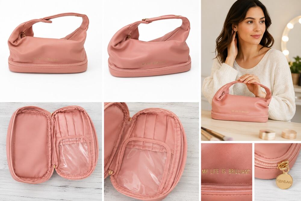 SENBAG Pink Travel Makeup Bag & Cosmetic Organizer